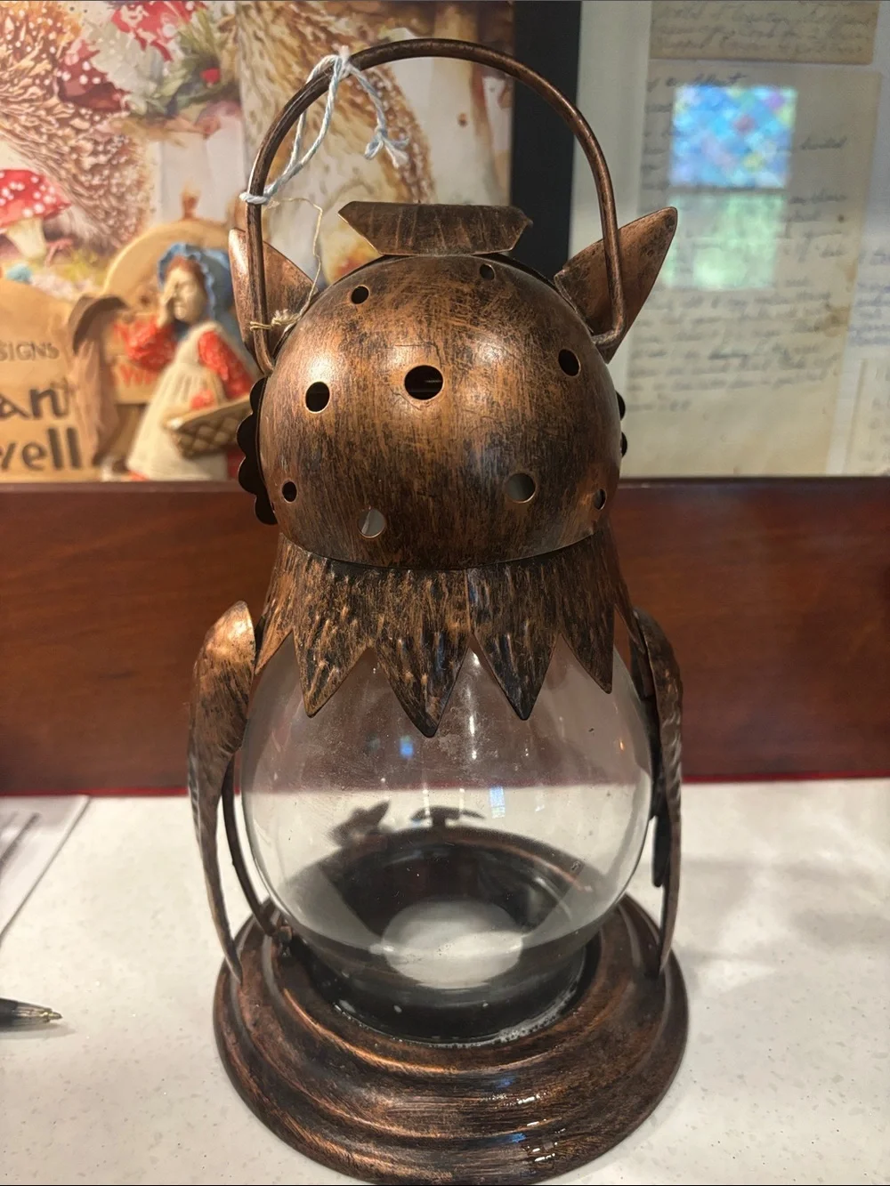 Owl Glass Lantern - Bronze Decorative Accent